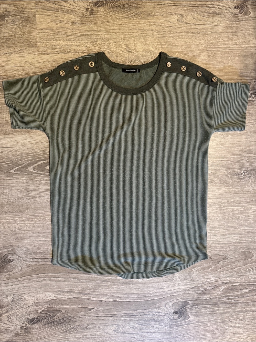 Olive Green Ribbed Button-Shoulder Shirt